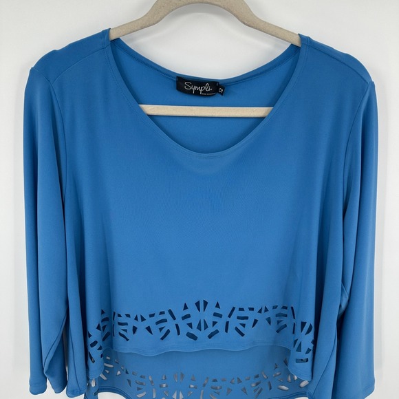 Sympli Women's‎ Blue Geometric Cutout Long Sleeve Tunic Top Size 12 - Picture 2 of 9
